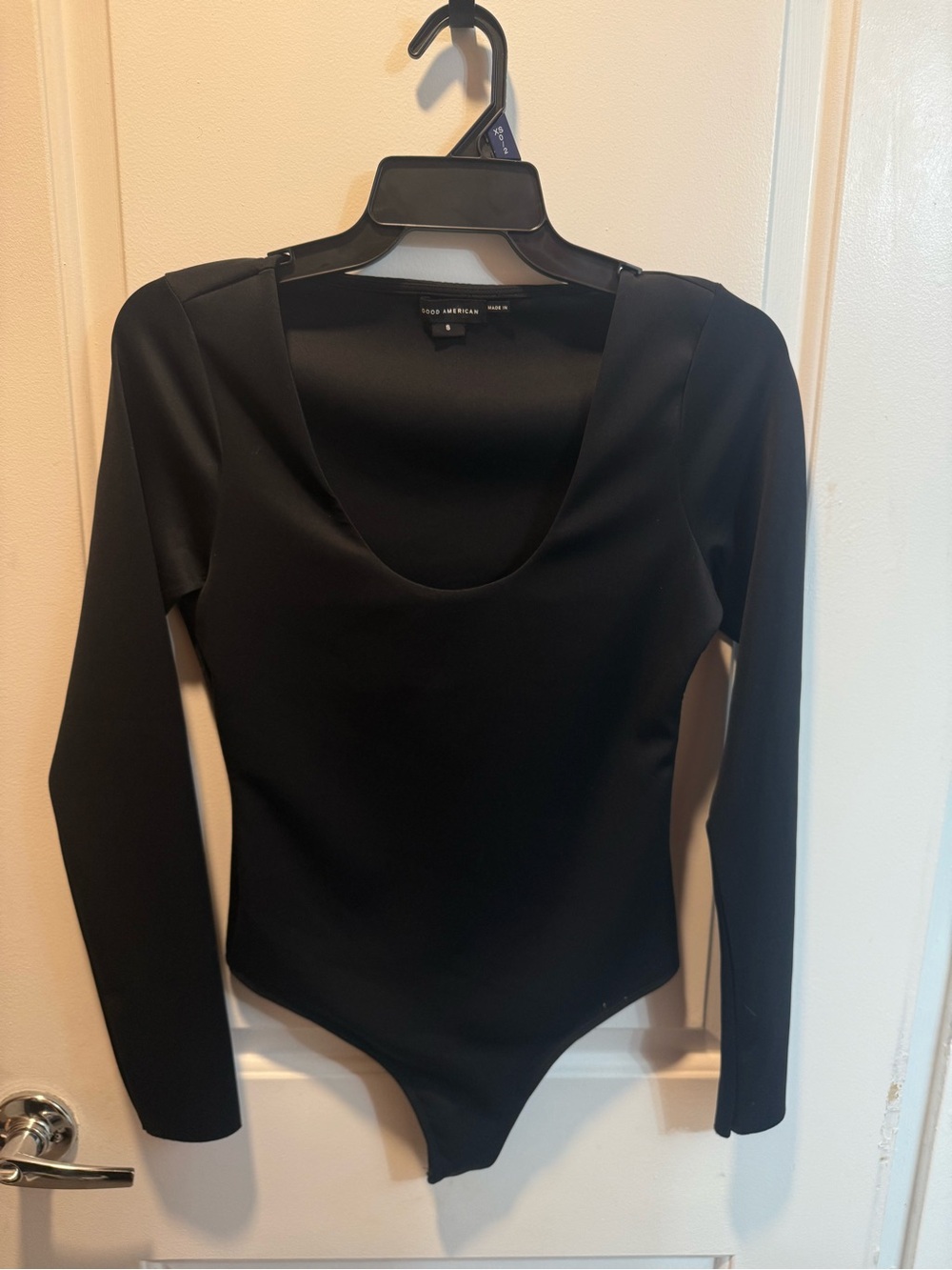 Good American Black Long-Sleeve Scoop Neck Bodysuit